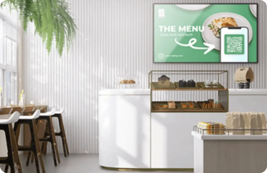 A shop uses Wioplex Digital Signage Software to display their content on a menu board.