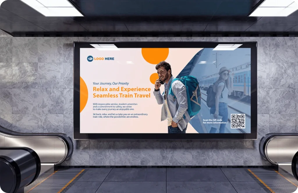 Wioplex digital signage software showing a digital signage advertisement in a subway.