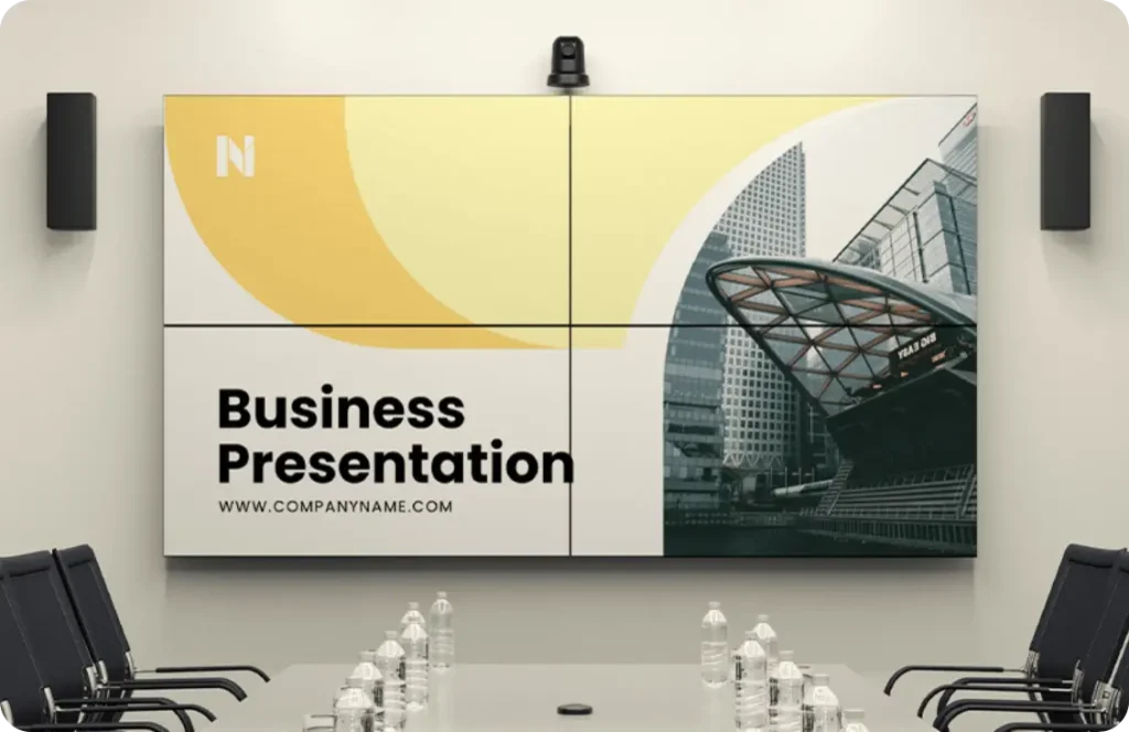 Digital Signage Video Wall showing a business presentation