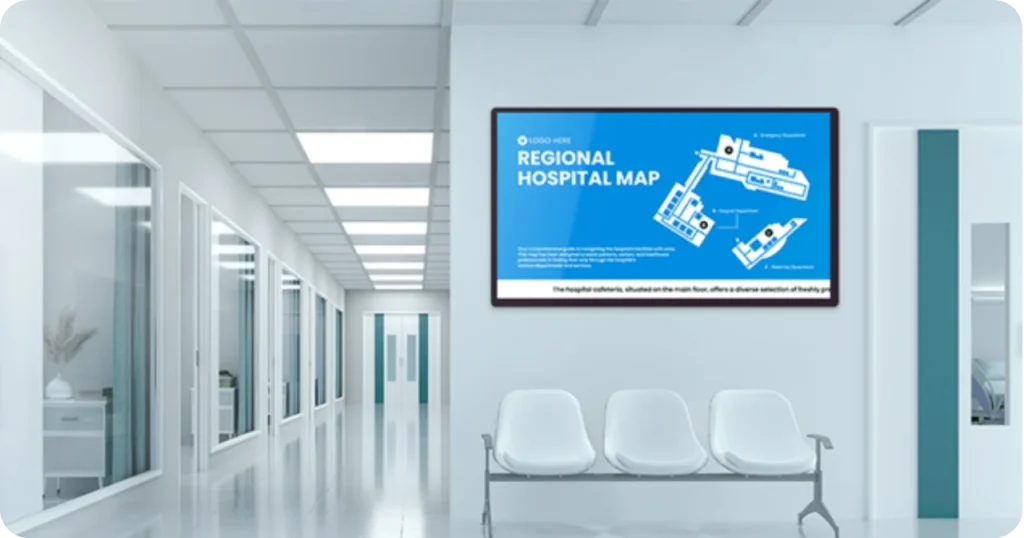 Hospital Map being shown on the display screen thanks to Wioplex Digital Signage Software