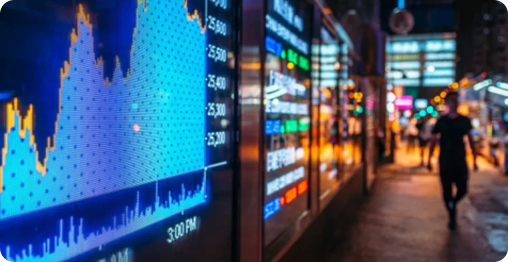 Digital Signages showing news and statistics.