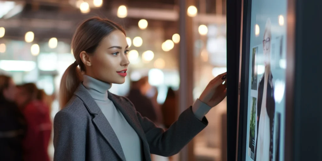 A lady using Wioplex's Cloud based digital signage software