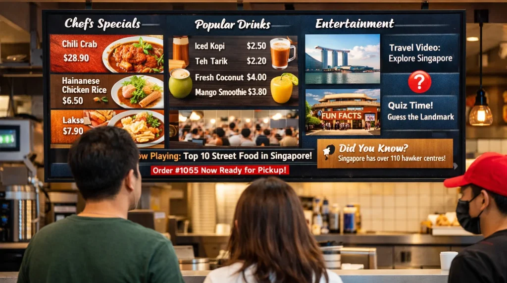A Digital Signage showing a food menu displaying how good Wioplex is as a digital signage software in Singapore